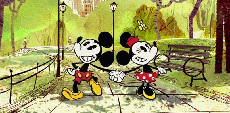 Mickey and Minnie Mouse holding hands