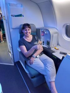 Ruth on Aer Lingus flight Business Class | Tour America